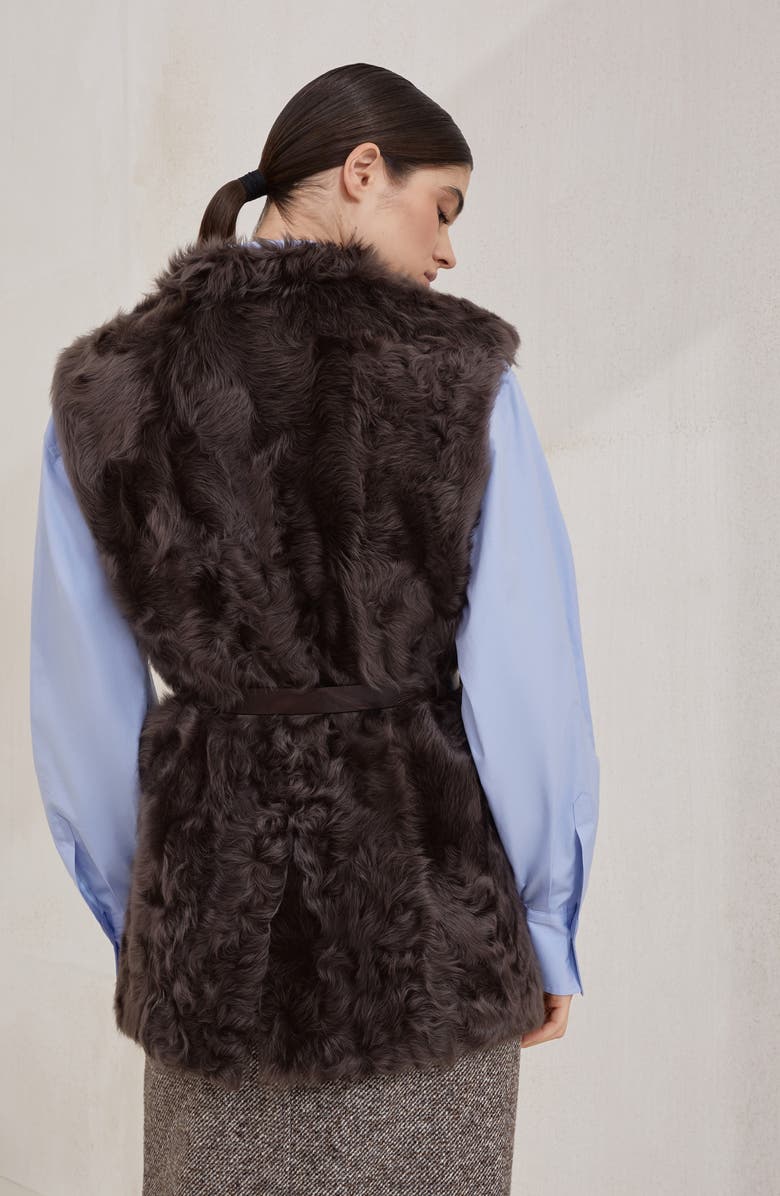 Brunello Cucinelli Wavy shearling vest, Alternate, color, Rust Brown