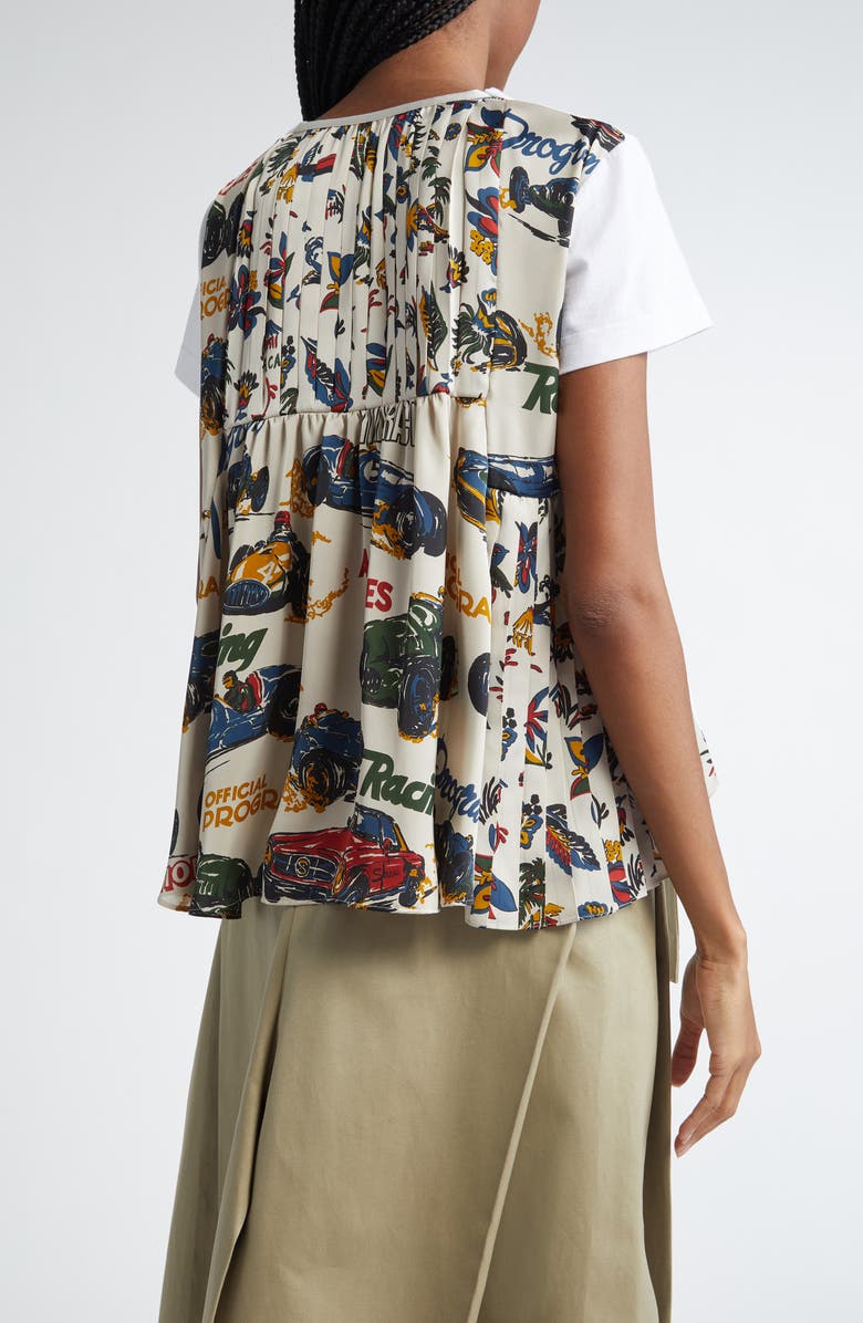 Sacai Race Car & Tropical Print Mixed Media T-Shirt | Nordstrom