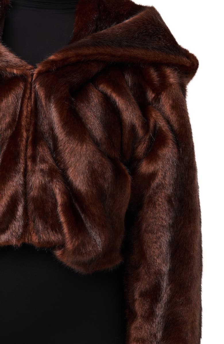 Naked Wardrobe Hooded Faux Fur Crop Jacket, Alternate, color, Chocolate