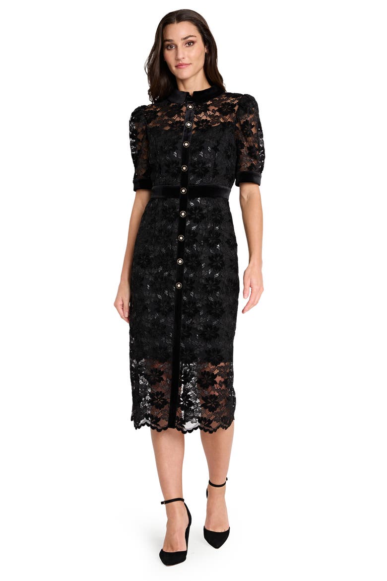 Metallic Lace & Velvet Shirtdress, Alternate, color, BLACK