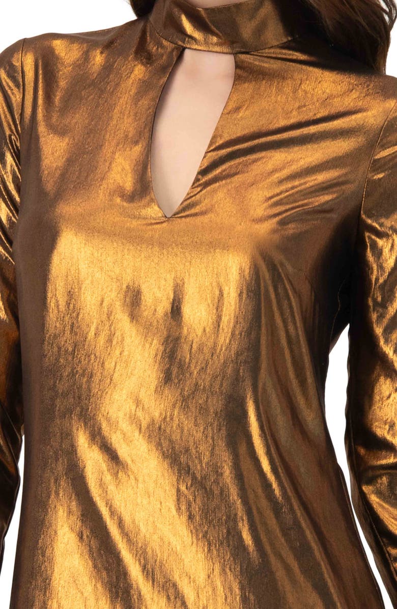 IVONNE Short Satin Dress with Keyhole Neckline, Alternate, color, Copper