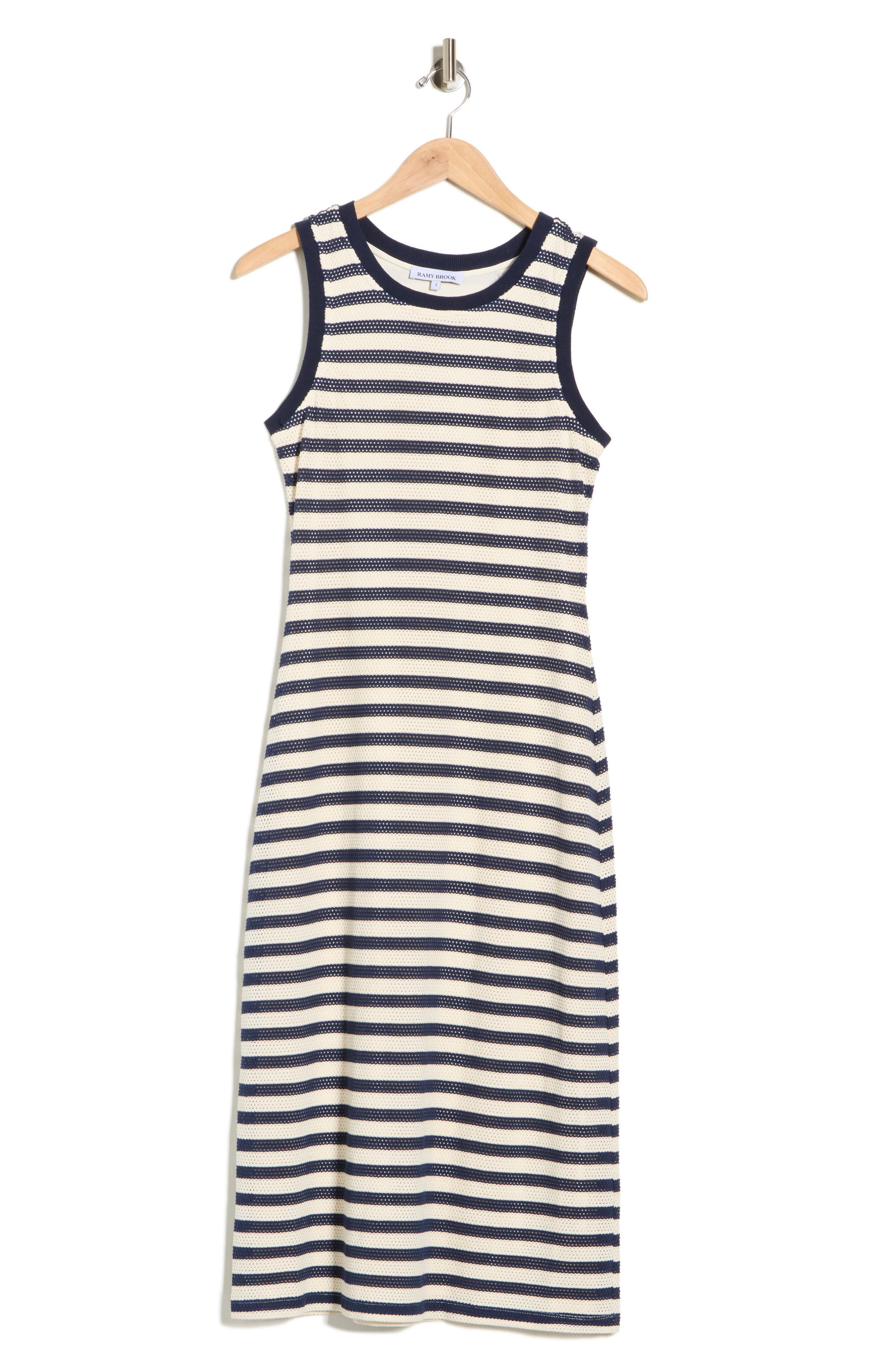 Ramy Brook Miranda Stripe Mesh Cotton Blend Tank Dress