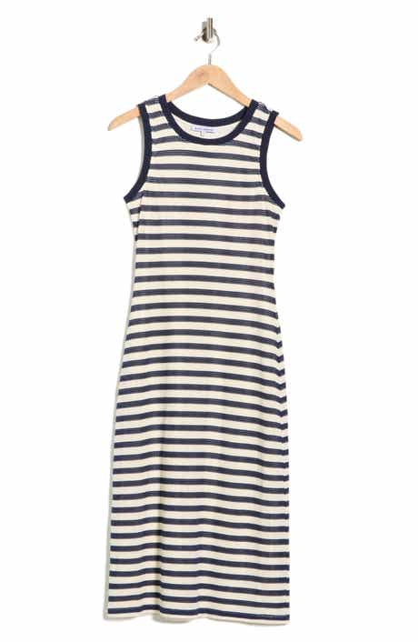Ramy Brook Miranda Stripe Mesh Cotton Blend Tank Dress