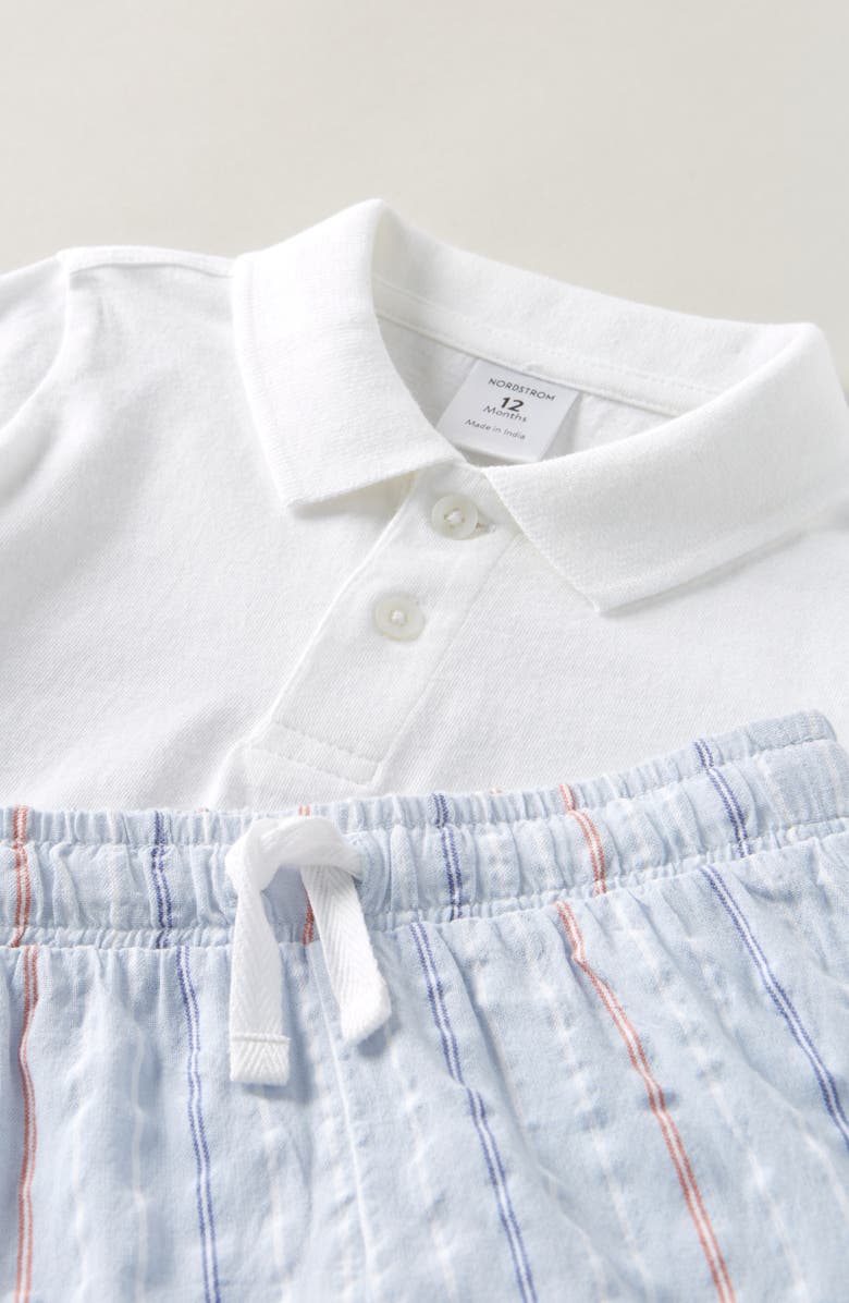Nordstrom Cotton Polo Bodysuit & Shorts Set, Alternate, color, White- Blue Regatta Stripe