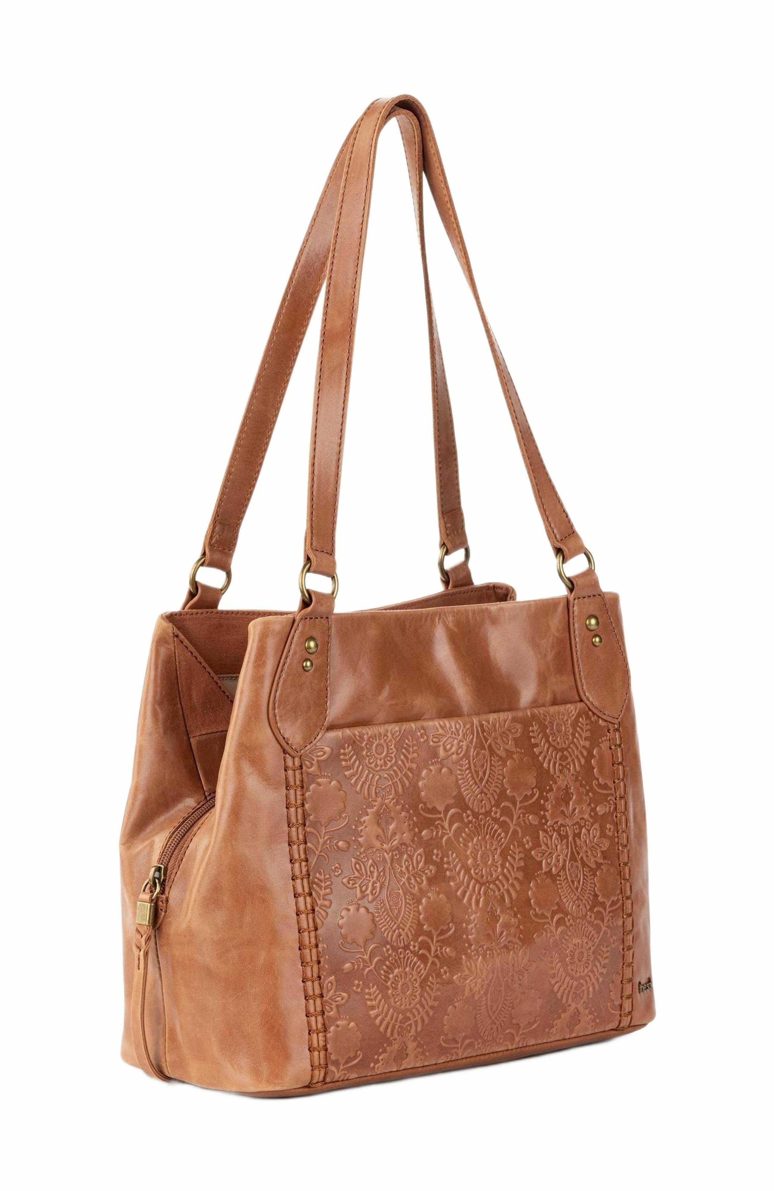 Melrose Satchel Bag, Alternate, color, Tobacco Floral Emboss