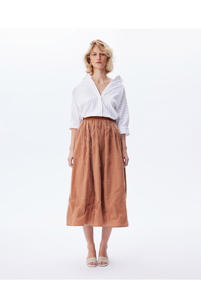 THEO The Label Echo Back Button Dolman Shirt, Alternate, color, White/Sand