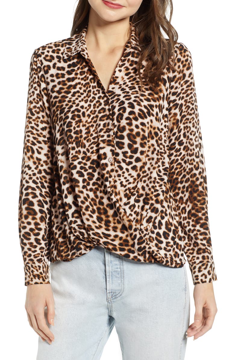 All in Favor Patterned Drape Front Blouse, Main, color, 