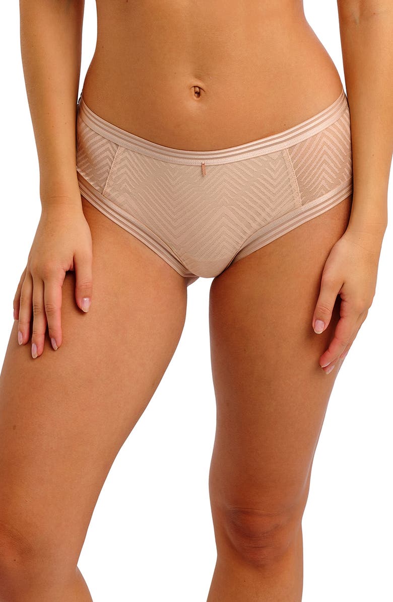 Freya Tailored Geo Lace Boyshorts, Alternate, color, Natural Beige