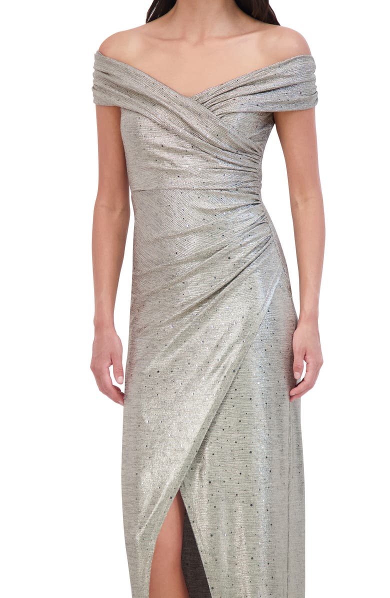 Vince Camuto Metallic Draped Off the Shoulder Gown, Alternate, color,