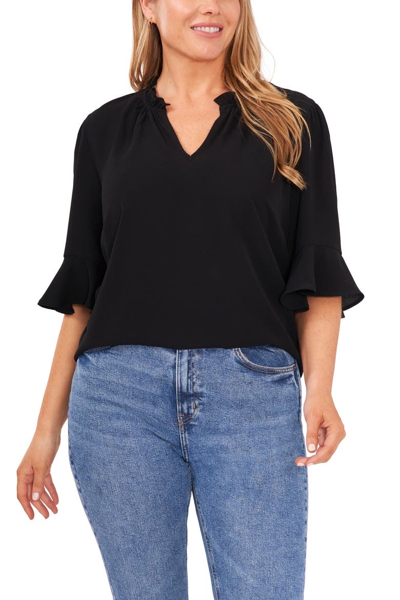 Split Neck Blouse, Main, color, RICH BLACK