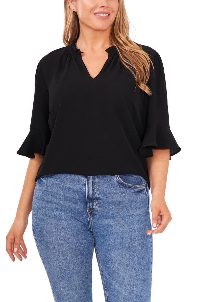 CeCe Split Neck Blouse, Main, color, Rich Black