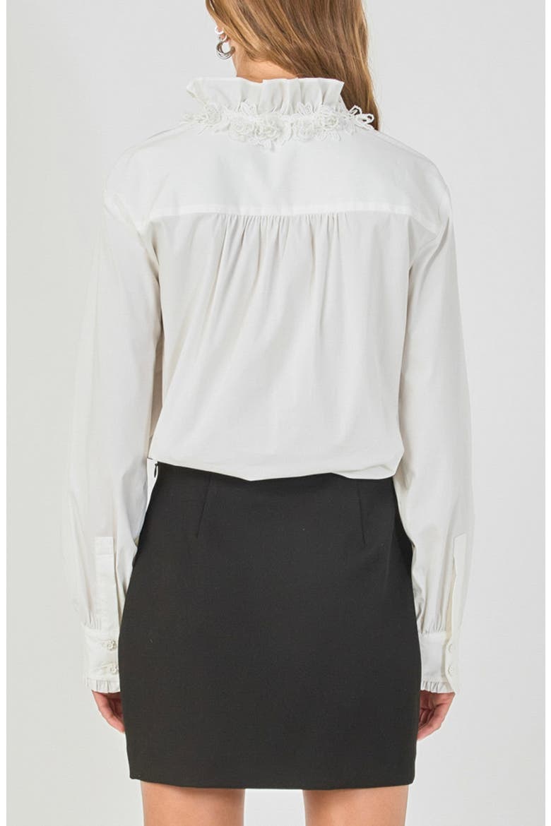 Pearl Embellished Ruffle Collar Shirt, Alternate, color, OFF WHITE