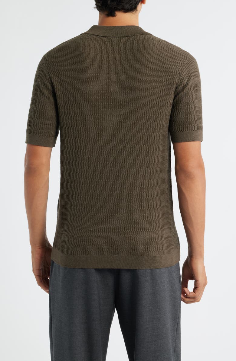 Emporio Armani Johnny Collar Short Sleeve Twisted Rib Wool Polo Sweater, Alternate, color, Green