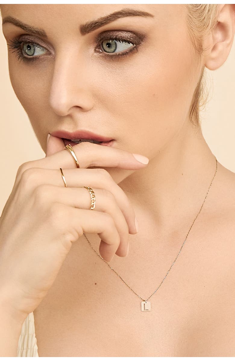 Oradina 14K Gold Initial Tile Petite Necklace, Alternate, color, Letter R