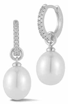 Cubic Zirconia & Imitation Pearl Charm Huggie Hoop Earrings