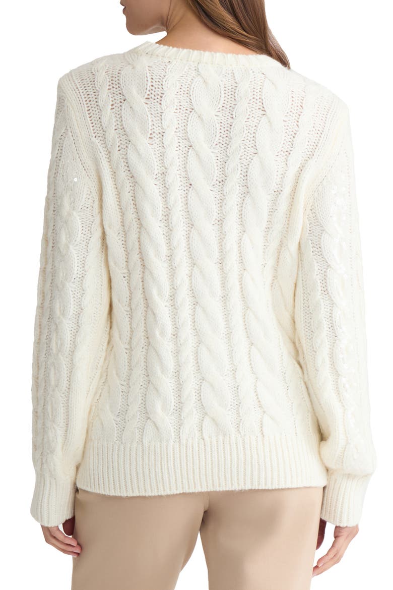 Sequin Embellished Cable Crewneck Sweater, Alternate, color, JONES WHITE