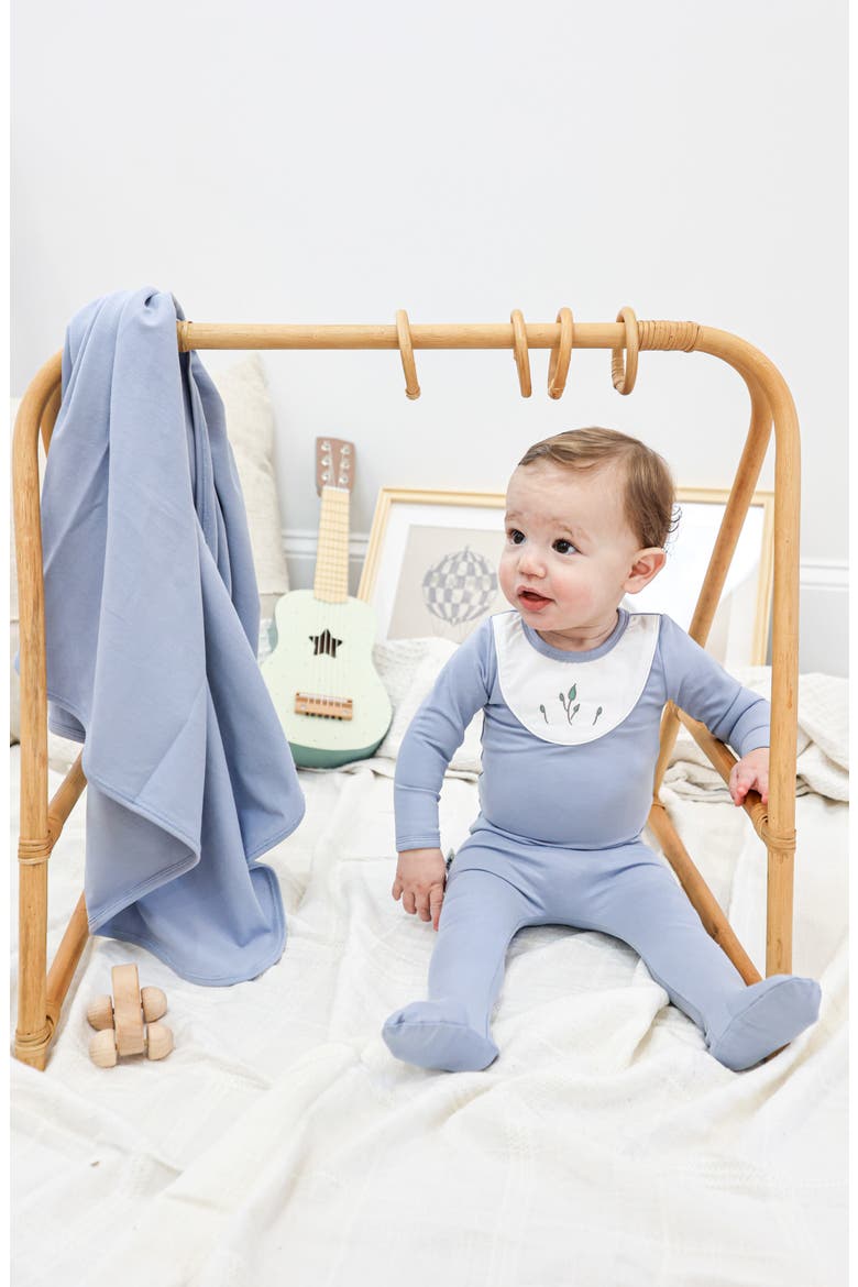 Embroidered Bib Cotton Blend Footie, Alternate, color, BLUE