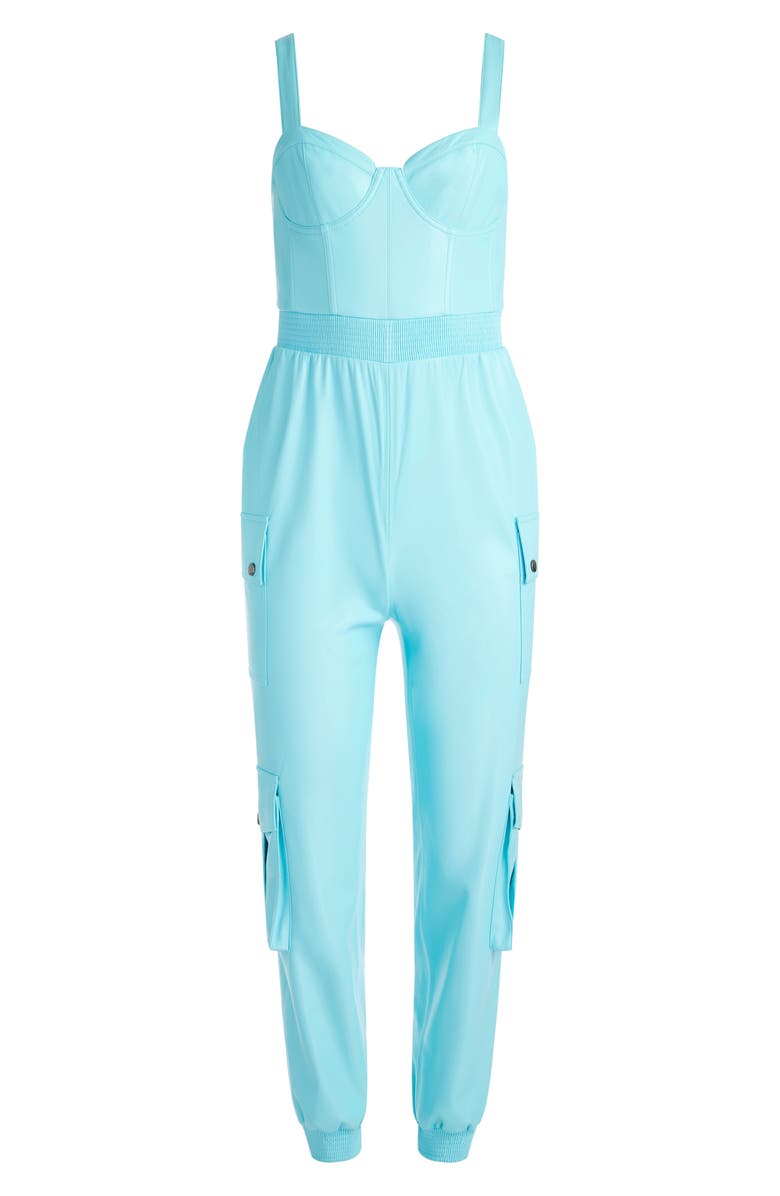 Alice + Olivia Frida Faux Leather Bustier Cargo Jumpsuit, Alternate, color, 