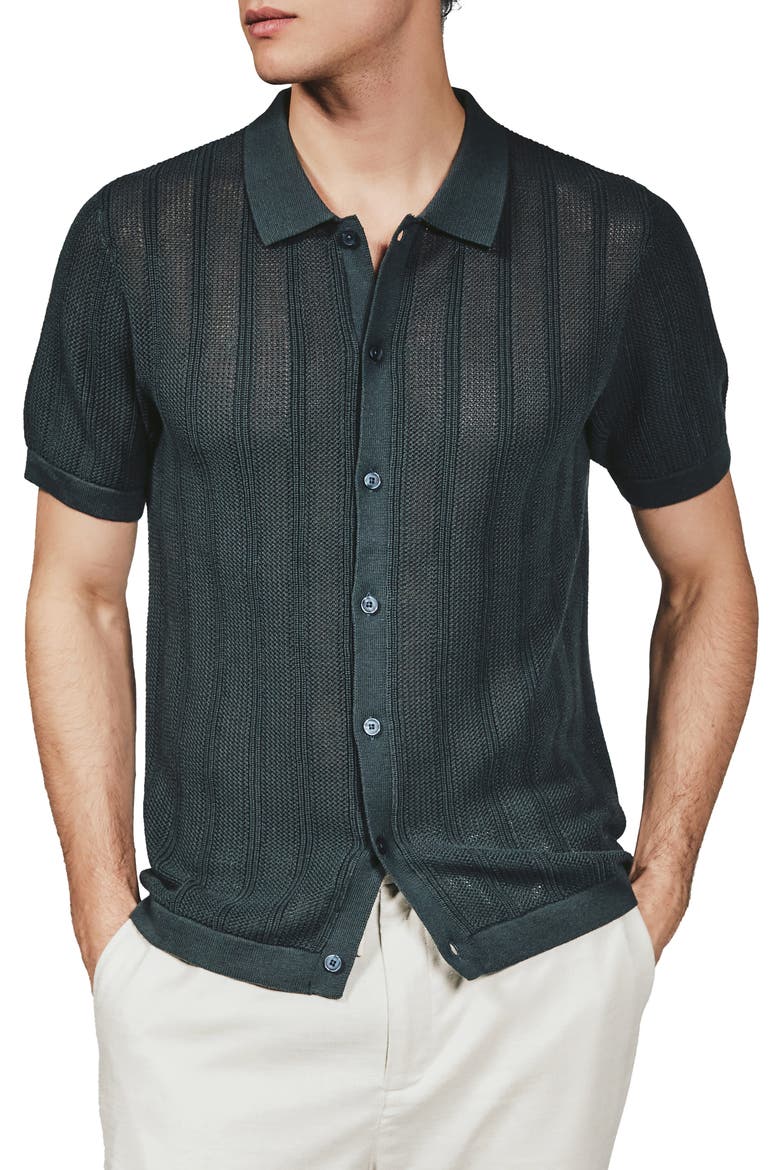 Kellan Knit Short Sleeve Button-Up Shirt, Main, color, PETROL NAVY