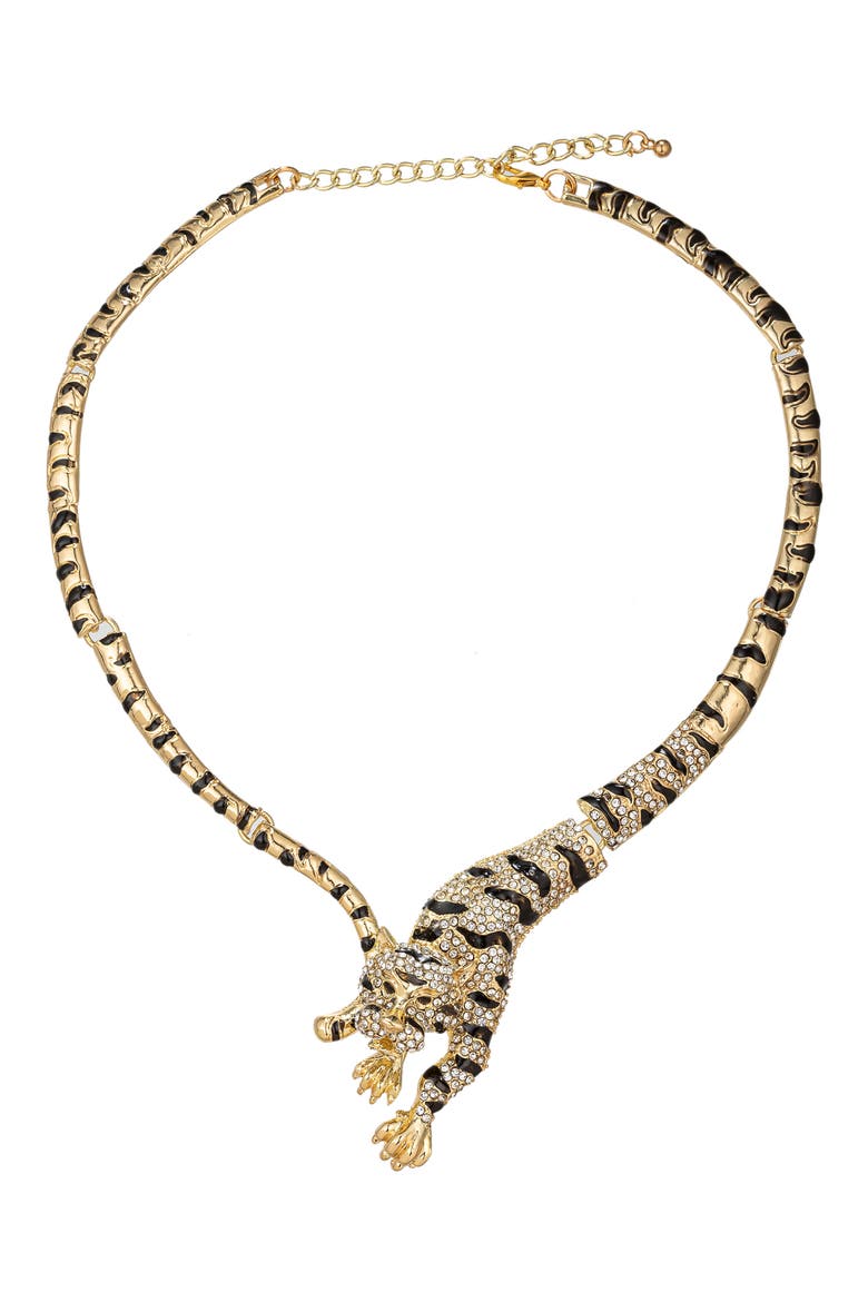 Jumping Leopard Collar Necklace, Main, color, GOLD