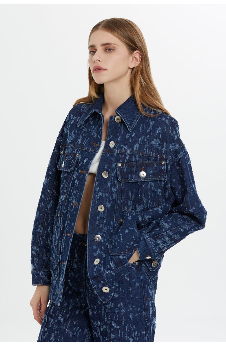 Gizia Patterned Navy Button-Front Denim Jacket, Main, color, Navy