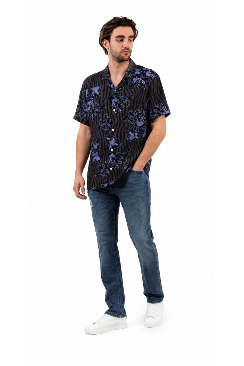 Tropical Print Button-Down Hawaiian Camp Shirt, Alternate, color, Provence Lavender