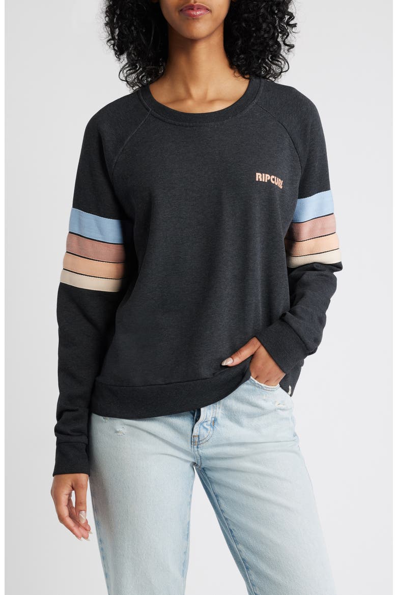 High Tide Stripe Raglan Sleeve Sweatshirt, Main, color, BLACK MARLE
