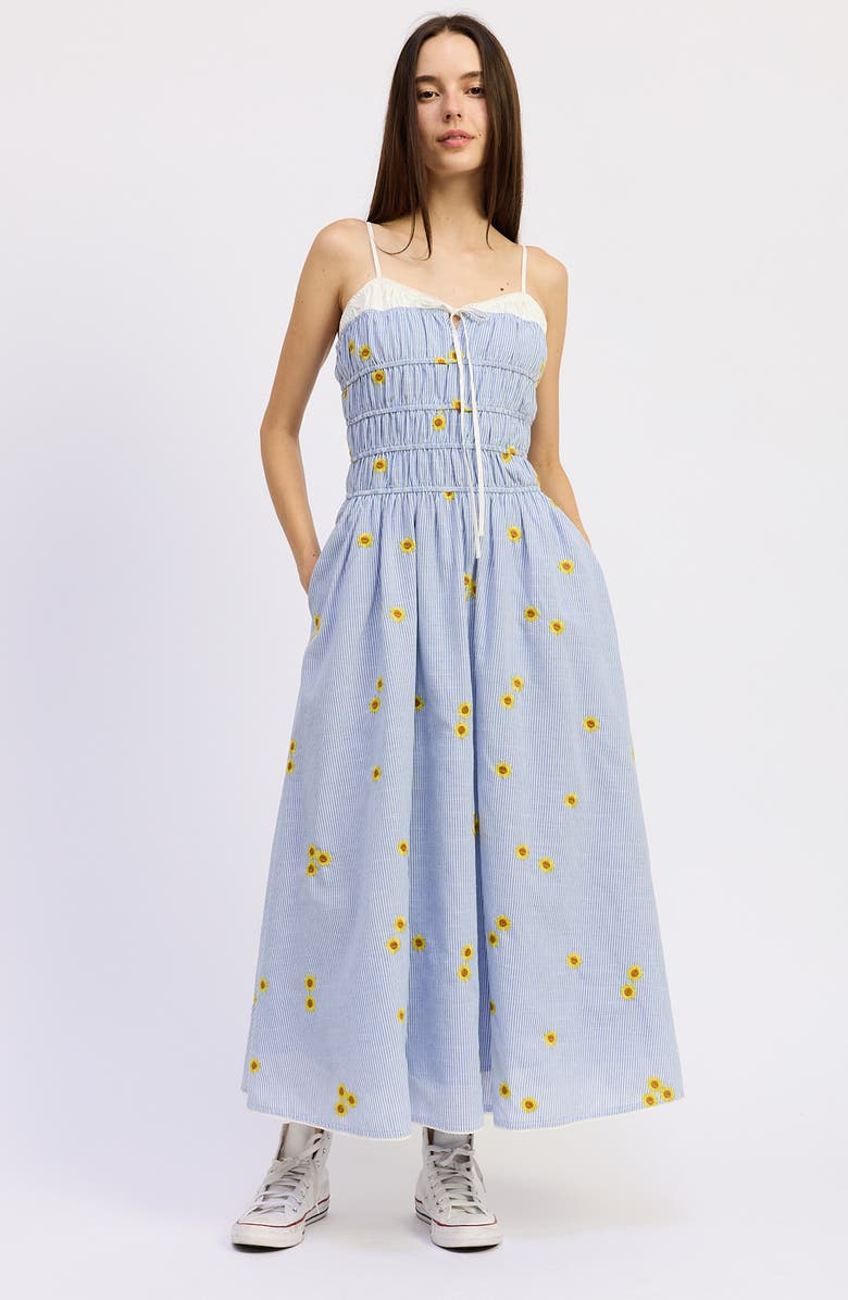 JACQUIE THE LABEL Sonnie Embroidered Detail Stripe Maxi Dress, Alternate, color, Blue Yellow