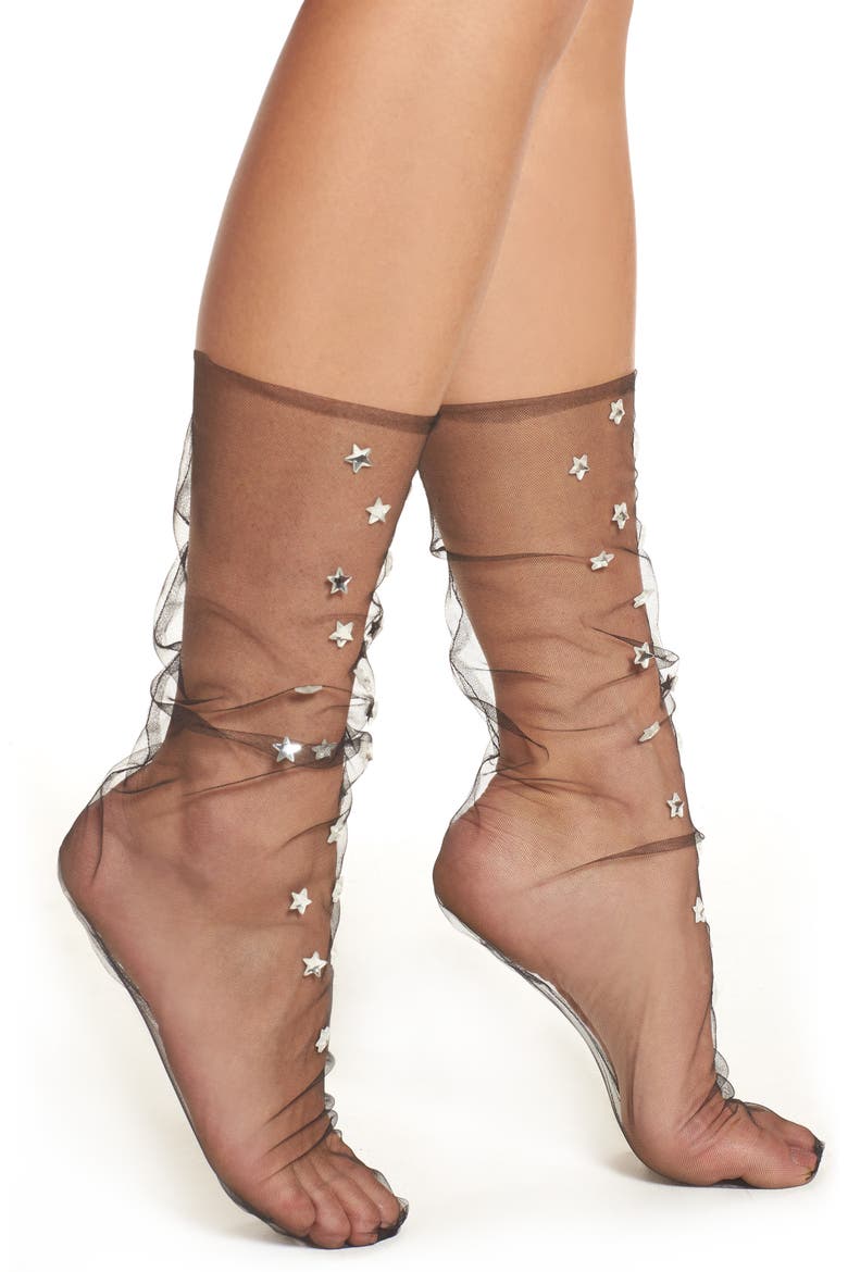 Starry Tulle Socks, Main, color, BLACK