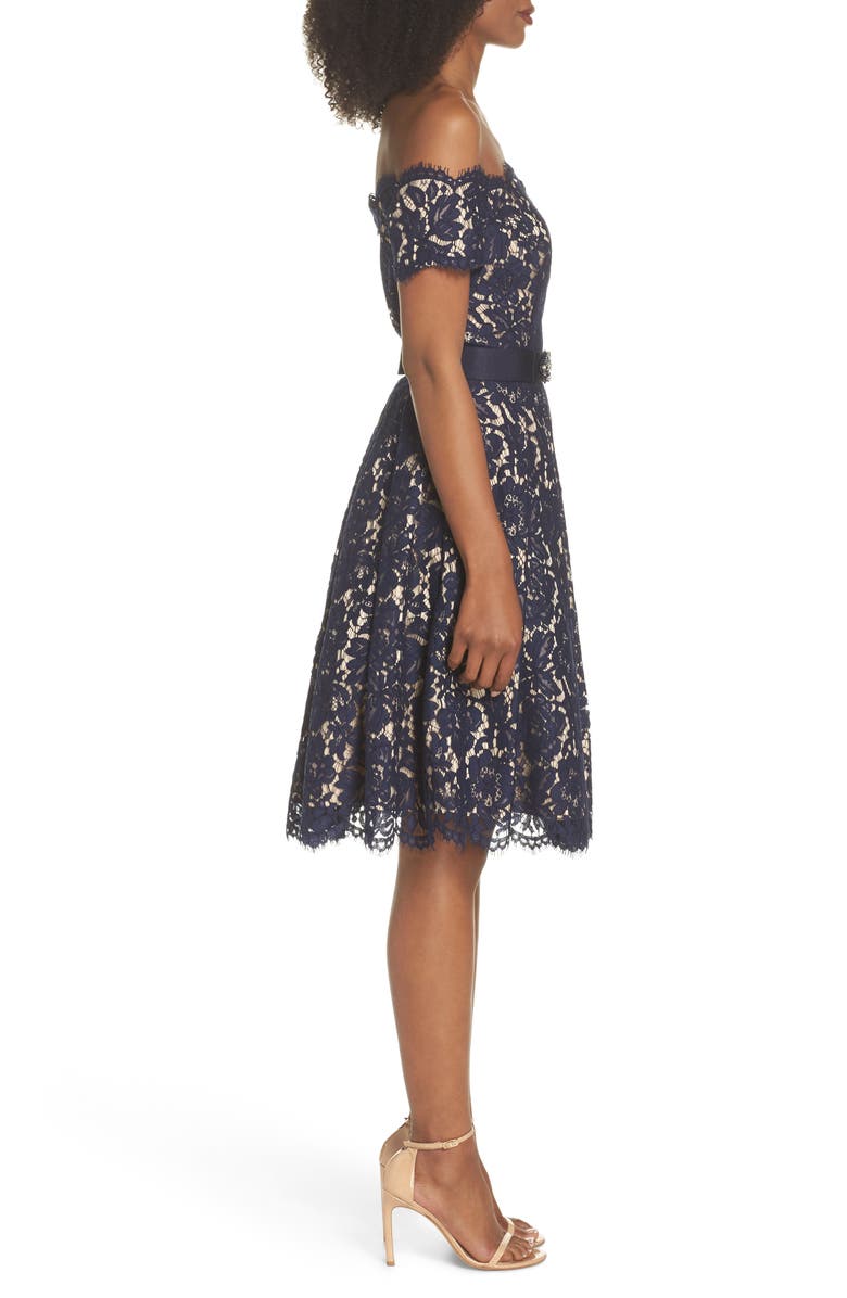 Eliza J Embellished Lace Fit & Flare Dress, Alternate, color,