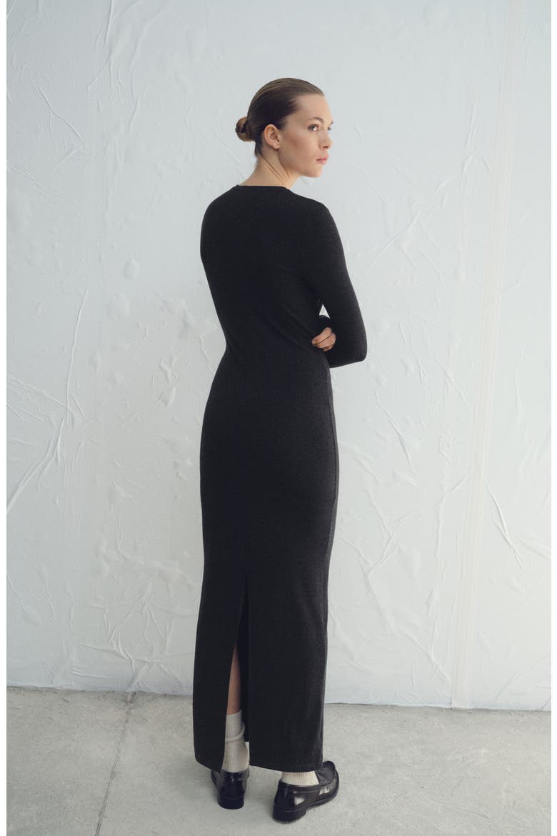 Drape Combined Long Sleeve Maxi Dress, Alternate, color, DARK HEATHER GREY