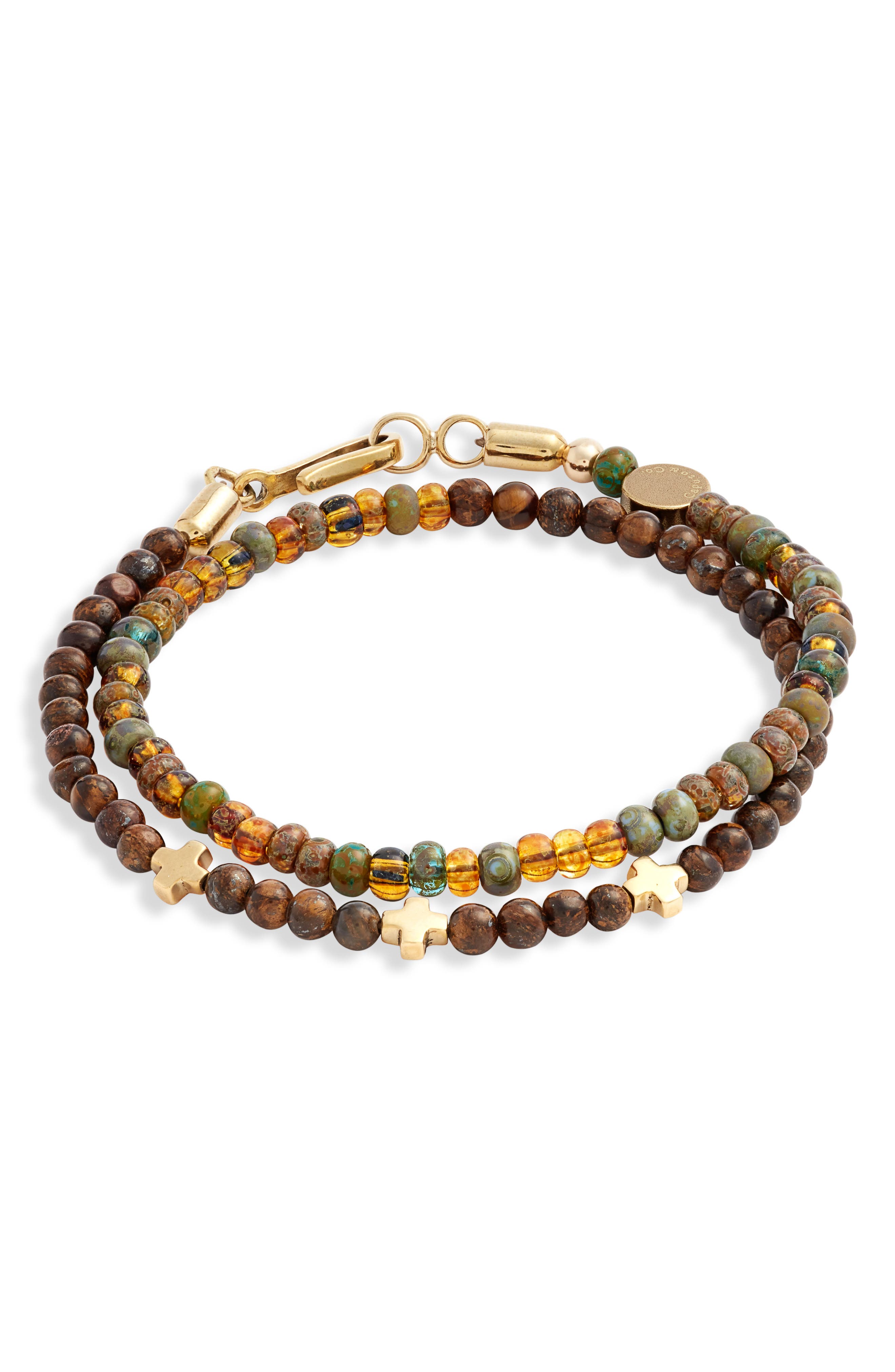 Caputo & Co. Trinity Cross Station Beaded Wrap Bracelet in Bronzite 