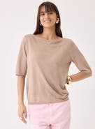 Majestic Filatures Stretch Linen Knit Three Quarter Sleeve Boatneck Shirt