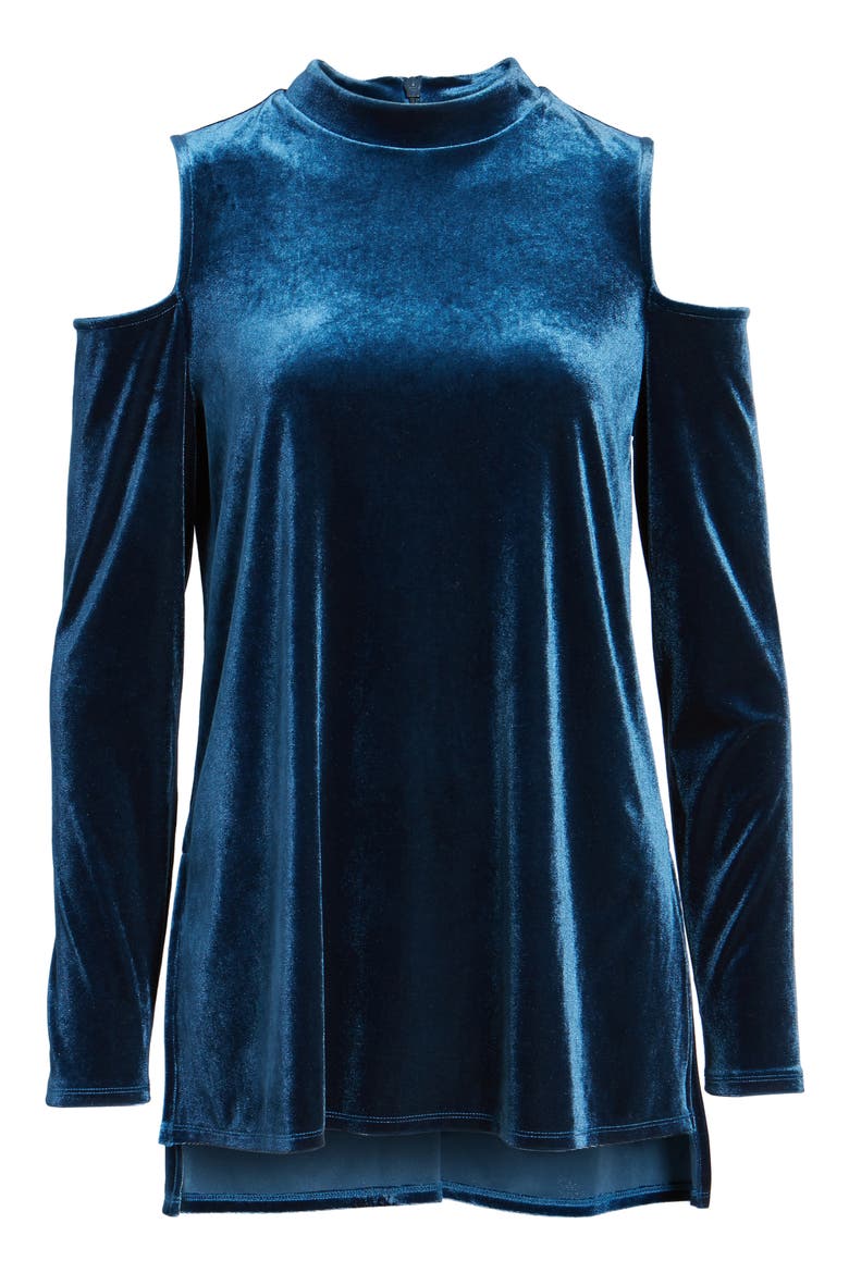 Velvet Cold Shoulder Top, Alternate, color, BLUE CERAMIC