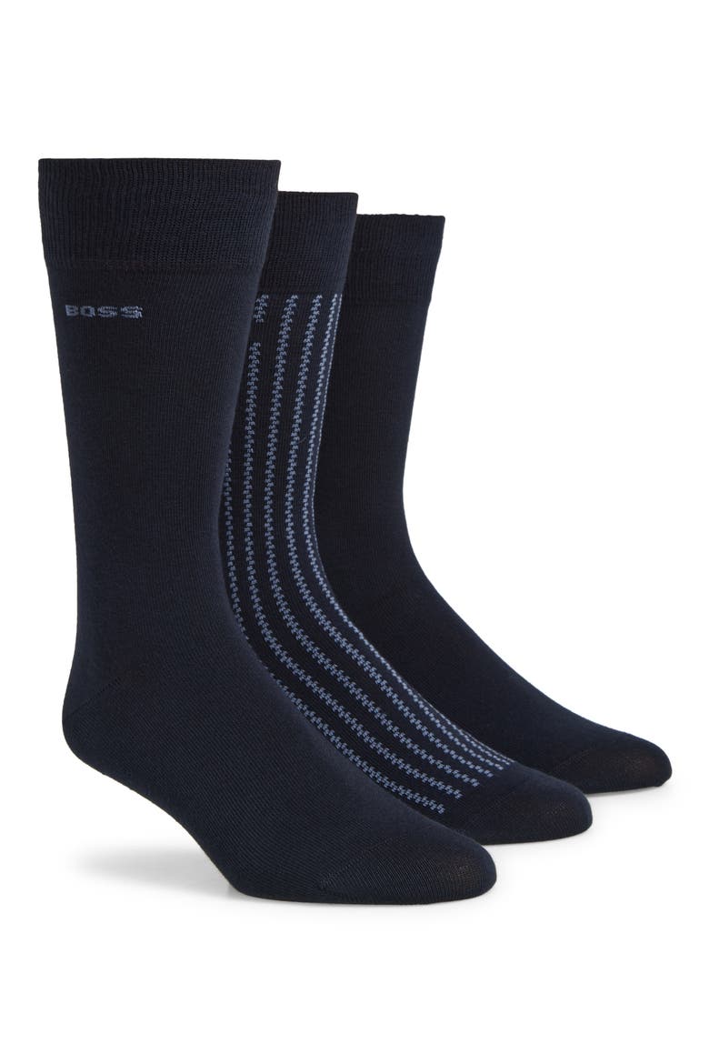 3-Pack Cotton Blend Dress Socks, Main, color, NAVY