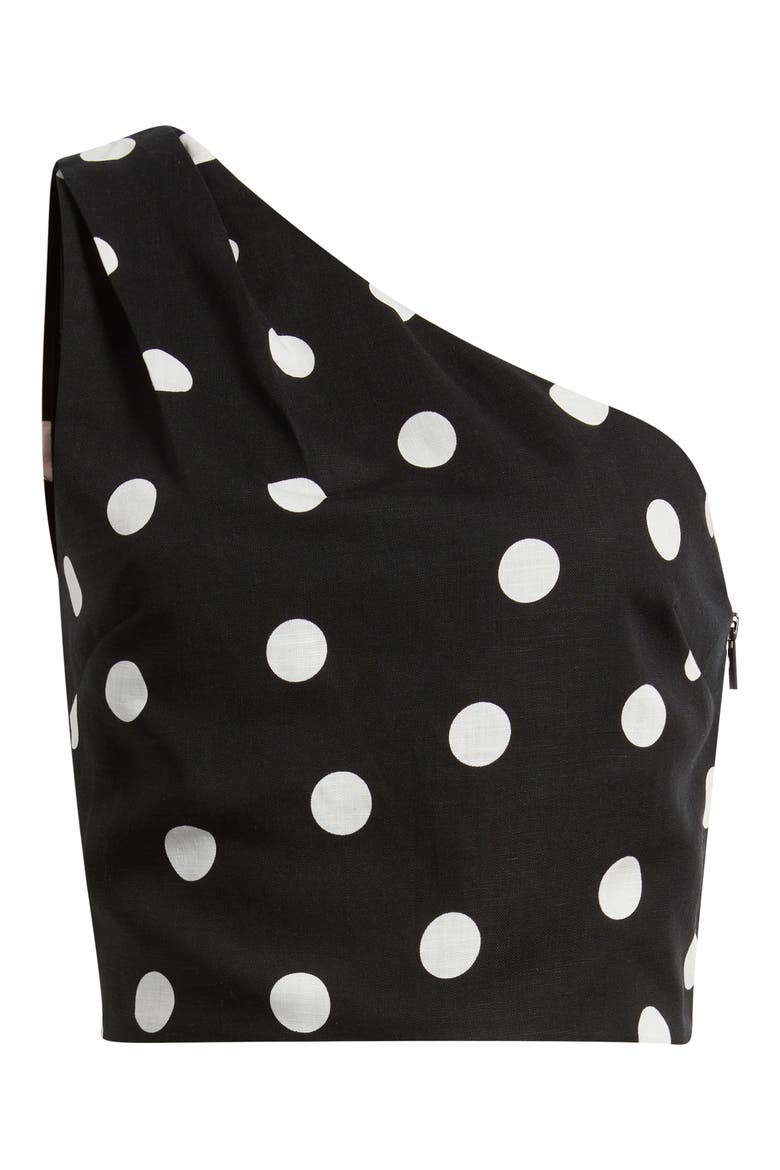 Abrei Polka Dot One Shoulder Crop Top, Alternate, color, BLACK