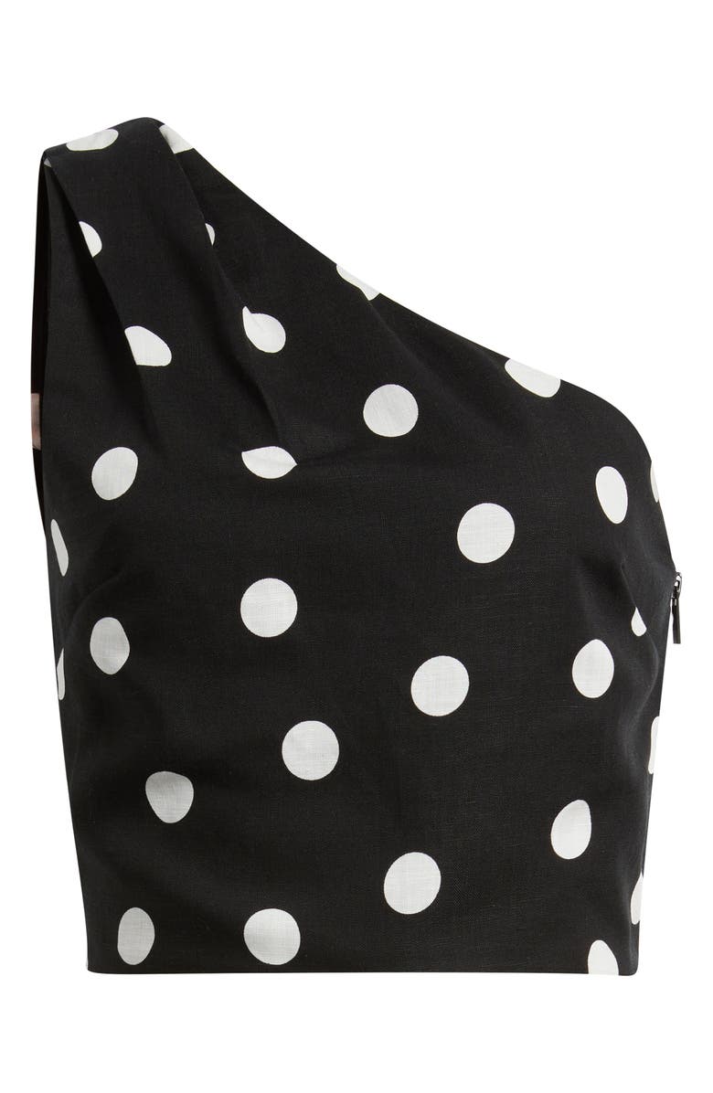 MANGO Abrei Polka Dot One Shoulder Crop Top, Main, color, Black