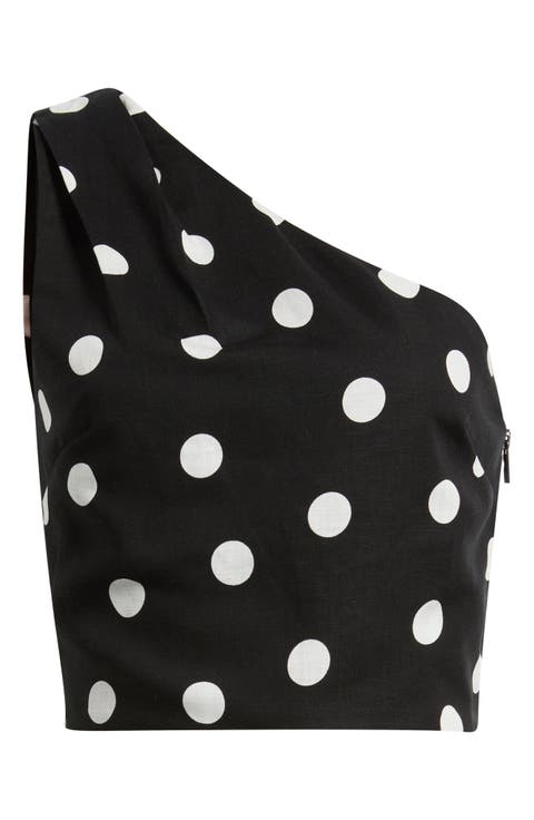 Abrei Polka Dot One Shoulder Crop Top