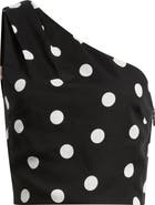 MANGO Abrei Polka Dot One Shoulder Crop Top