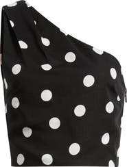 MANGO Abrei Polka Dot One Shoulder Crop Top