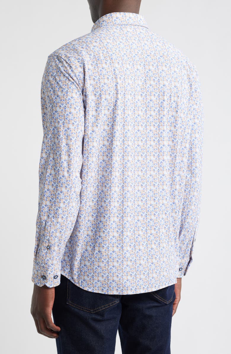 Johnston & Murphy XC Motion Performance Knit Button-Up Shirt, Alternate, color, Blue/ Tan Split Disc