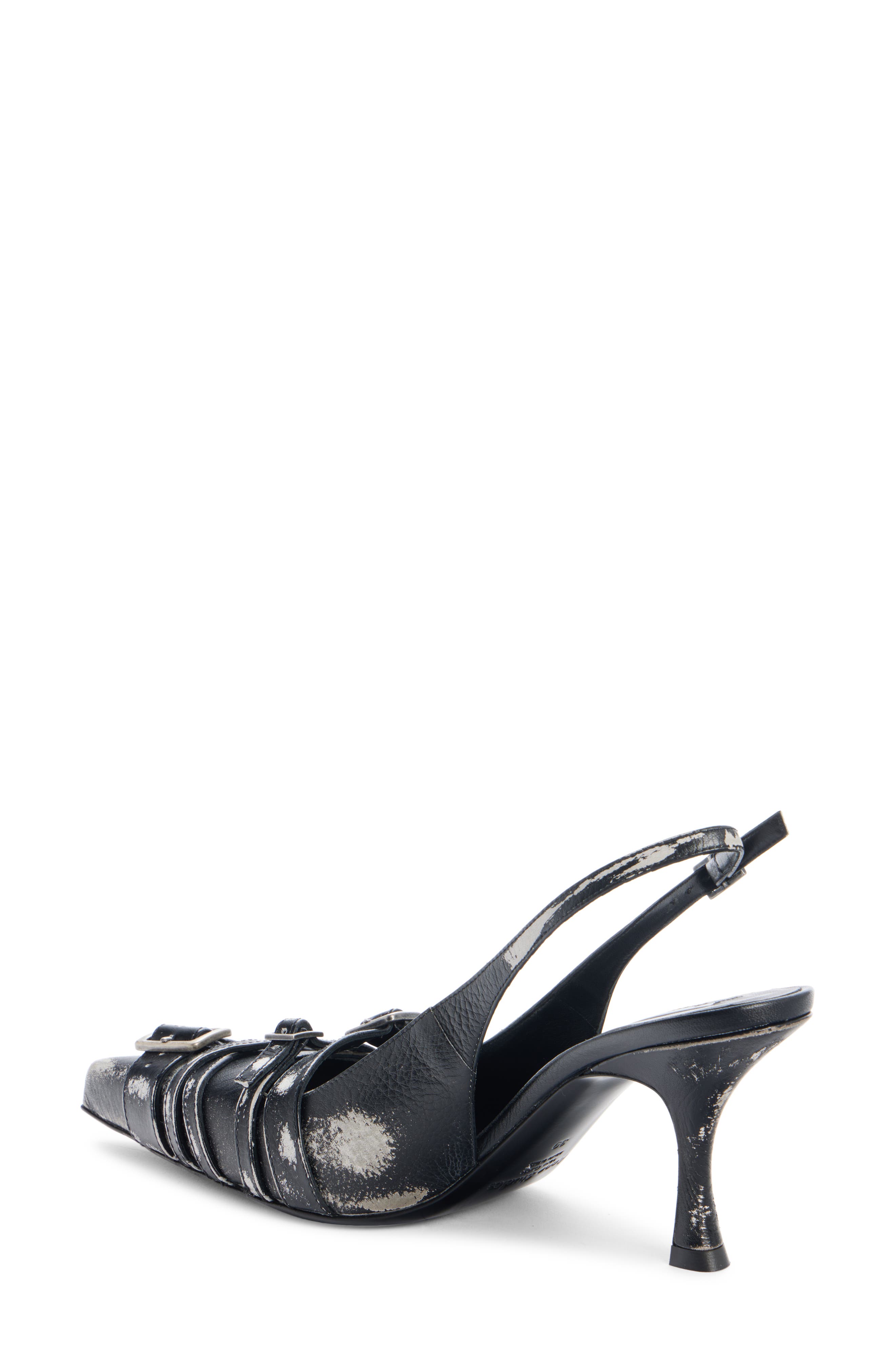 Brandan Buckled Pointed Toe Slingback Pump, Alternate, color, BLACK/ WHITE