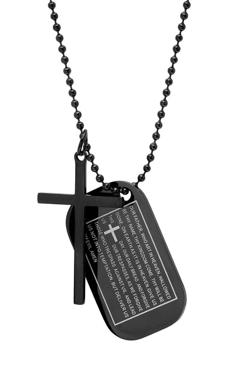 Lord's Prayer Dog Tog Pendant Necklace, Main, color, BLACK