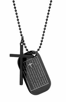 Men's Stainless Steel Cross & Lord's Prayer Dog Tag Necklace