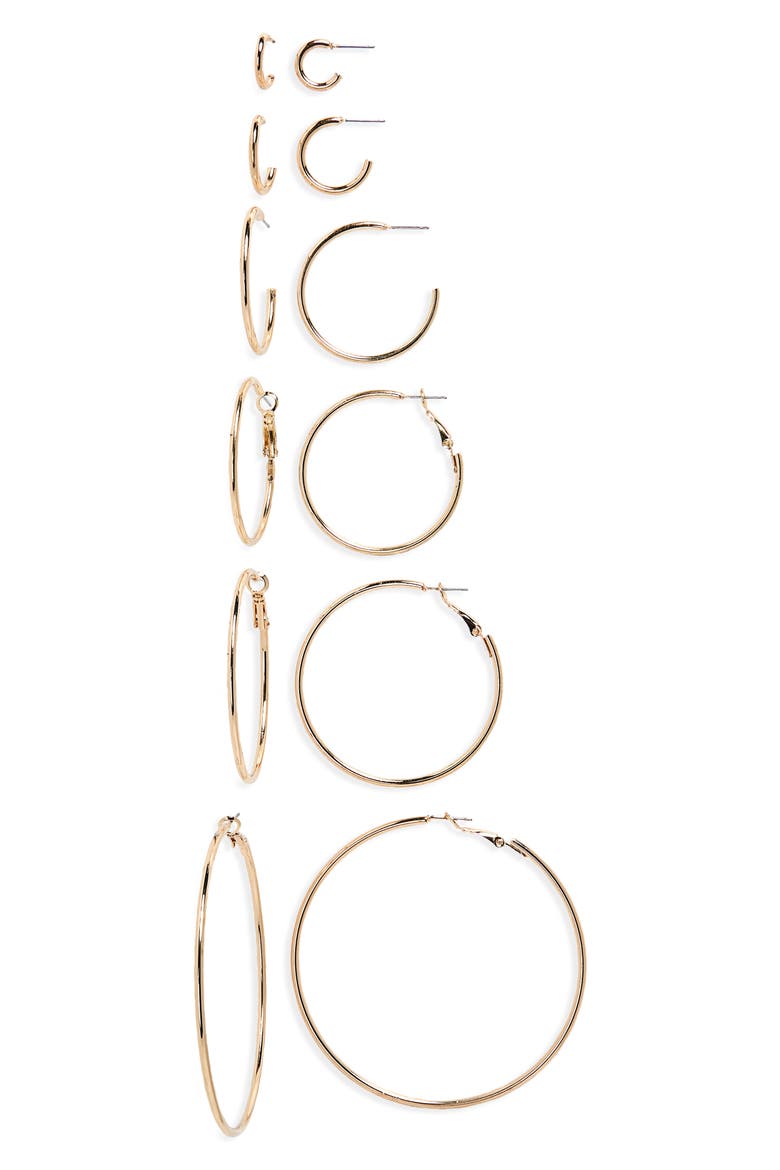 6-Pack Hoop Earrings, Main, color, GOLD