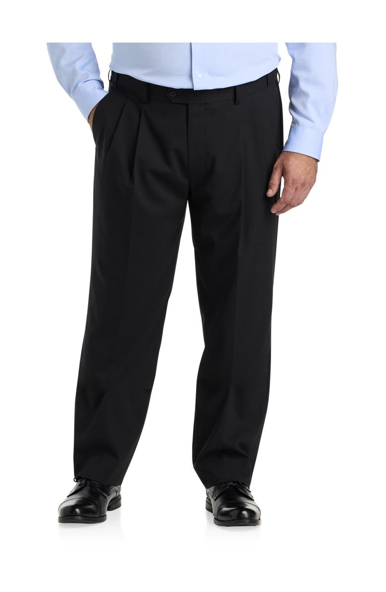 Oak Hill by DXL Big & Tall Perfect Fit Waist-Relaxer Pleated Suit Pants V2, Main, color, Black