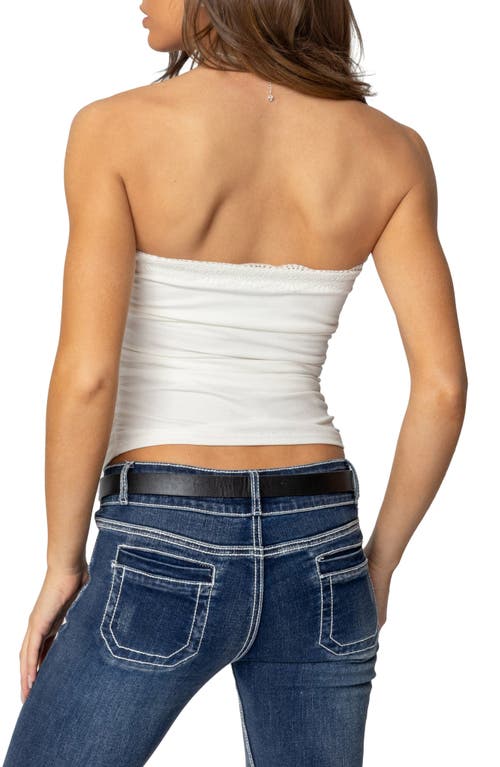 Edikted Amarelle Lacey Gathered Tube Top In White