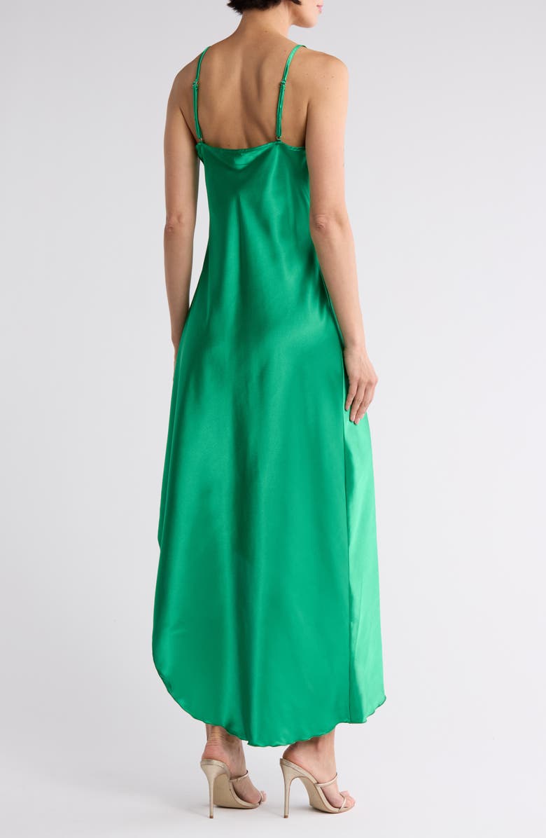 bebe Asymmetric Satin Slipdress, Alternate, color,