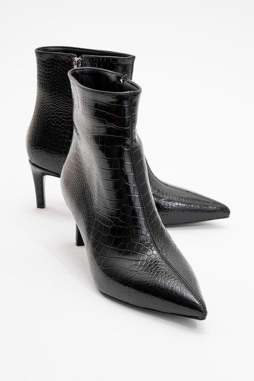Prologue Shoes Noya Stiletto Boot, Main, color, Black Pattern Faux Leather