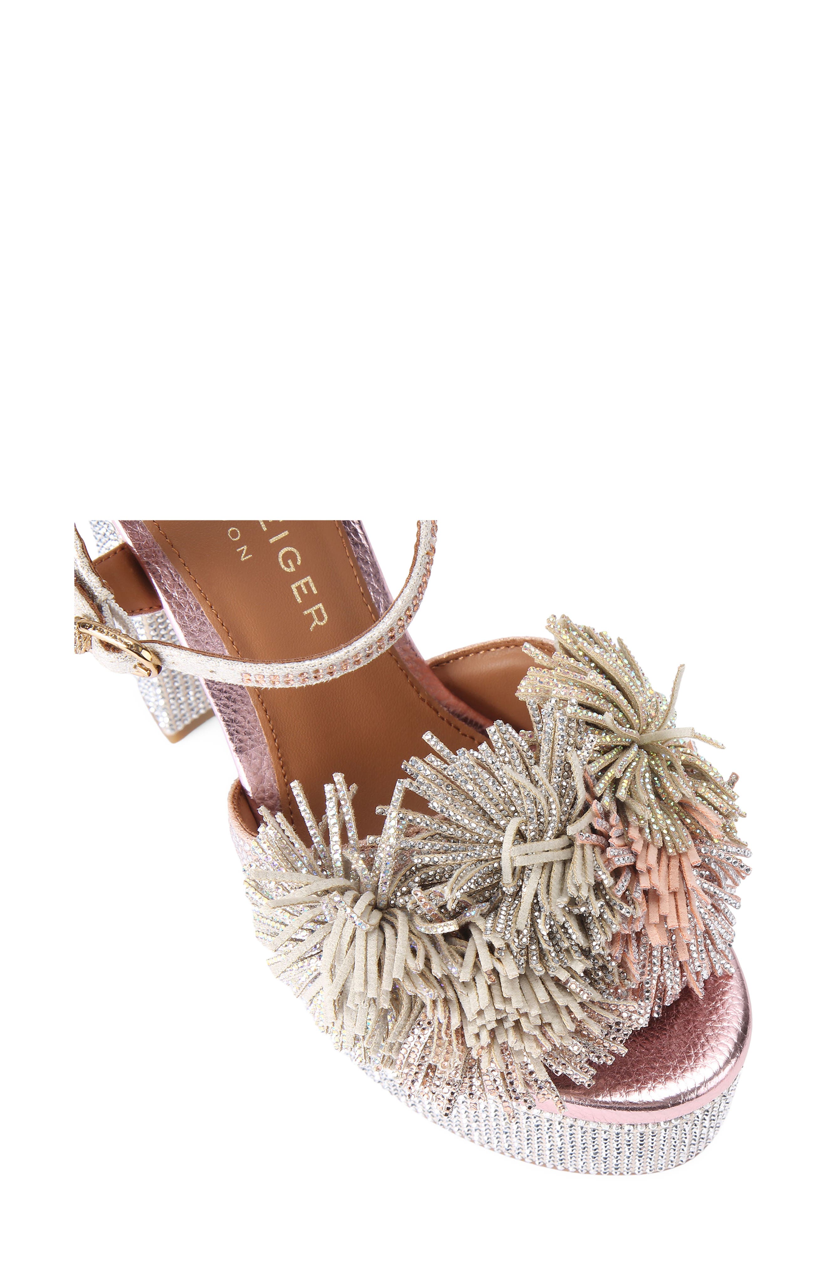 Kurt Geiger London Pom 
Tassel Platform Ankle Strap Sandal, Alternate, color, Silver